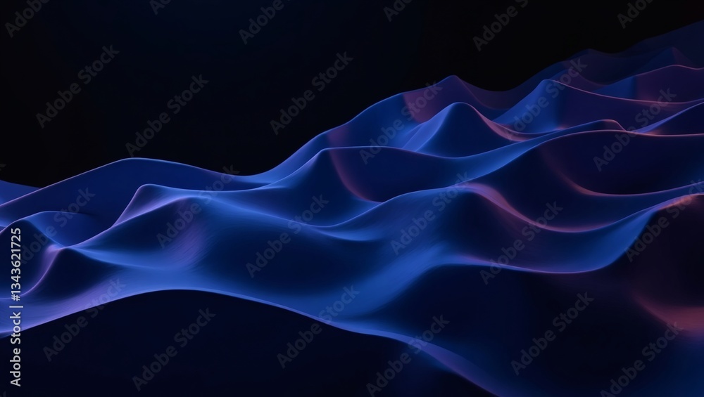 Poster abstract flowing waves in a gradient of blue and purple hues, evoking a sense of movement and depth