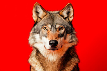 Obraz premium Wolf Portrait with Red Background
