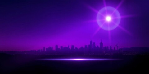 Dark violet skyline, luminous halo, shining light glare, horizon lens flare digital illustration, halo, glow