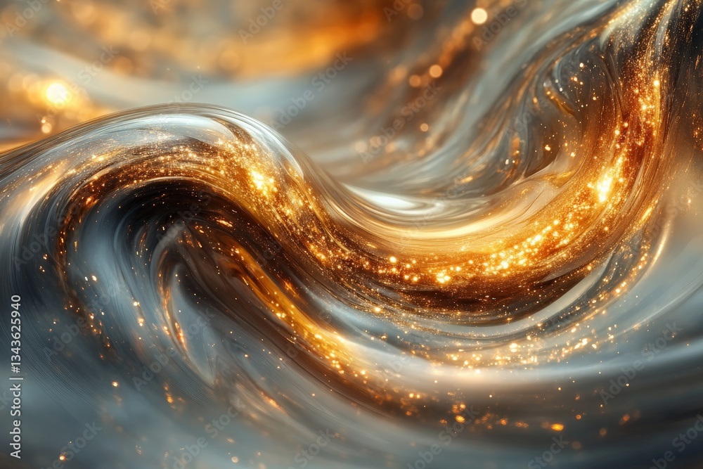 Aufkleber Fluid motion with golden sparkles creating a mesmerizing abstract design in soft tones