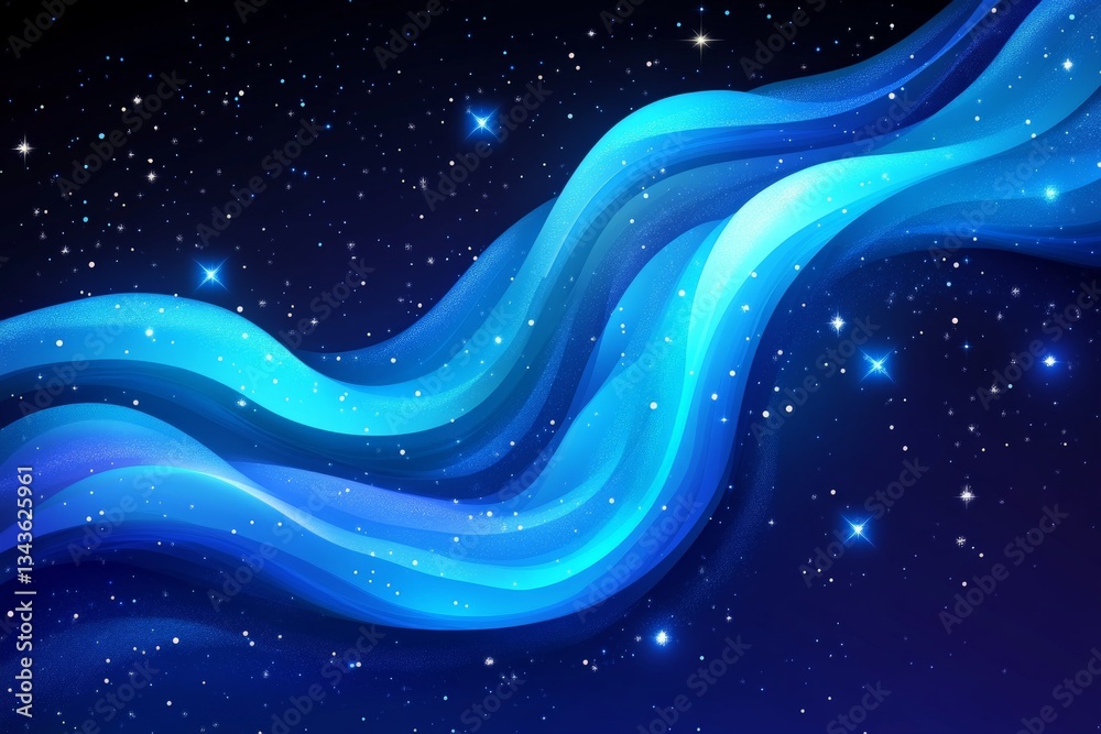 Poster celestial waves flow through a starry night sky, creating a serene cosmic atmosphere