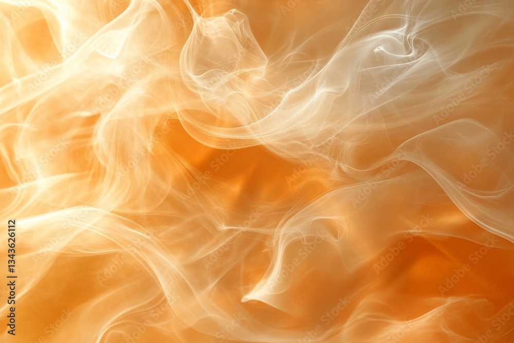 Aufkleber Dynamic flow of translucent smoke creating an abstract pattern against a warm orange backdrop