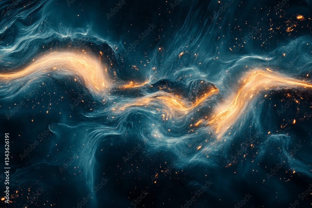 Poster colorful cosmic waves create a mesmerizing display of light and energy in the dark expanse of space