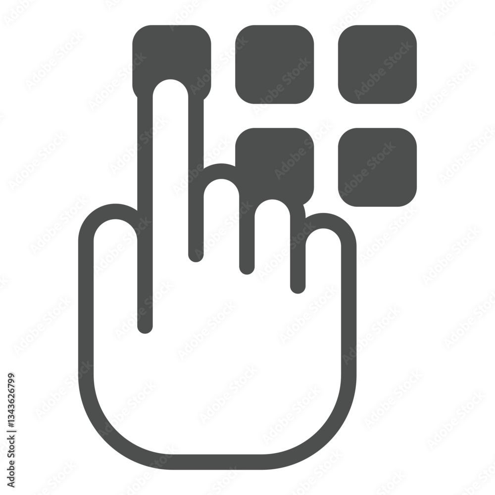 Poster typing pin code solid icon, data protection concept. vector graphics. hand pointer with buttons sign
