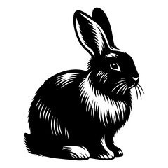 A black and white rabbit logo on a white isolated background. Vector graphics. EPS