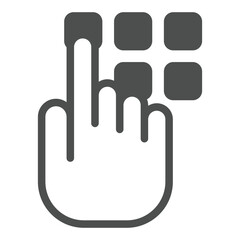 Typing pin code solid icon, data protection concept. Vector graphics. Hand pointer with buttons sign on white background, glyph style icon for mobile or web design.