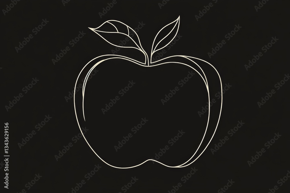 Aufkleber Simple outline of an apple with leaves against a dark background creates a minimalist design effect for various uses