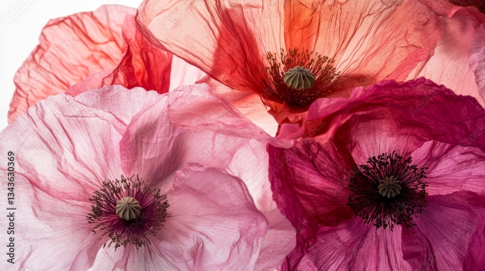 Aufkleber a collection of delicate poppy flowers displays an enchanting array of pink and red hues, their soft