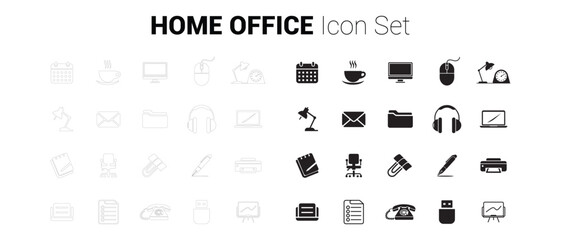 Home Office icons set. Editable minimalist vector icons. Flat and Outline. 