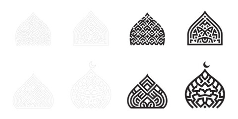 Islamic shapes icons set. Islamic Dome Design Set. Editable minimalist vector icons. Flat and Outline. © MdMasudRana