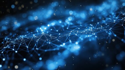 Blue network data flow connecting nodes in digital space