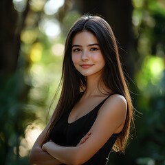 Naklejka premium Photo of Woman in Black Dress Standing Outdoors