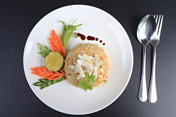 Thai fried rice with crab meat (Khao pad poo) Popular food in Thailand