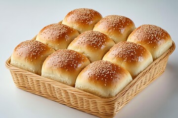 Freshly baked sesame rolls in a basket ready for serving at dinner or a gathering