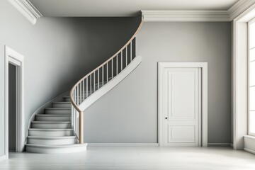 Fototapeta premium Elegant spiral staircase in a light gray room