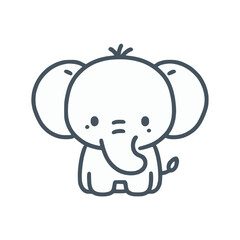 Obraz premium Outline vector image of a cute cartoon elephant on a transparent background