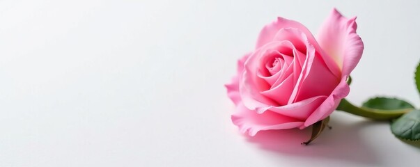 Fototapeta premium Elegant pink rose with delicate petals on clear white backdrop, rose, flower, delicate