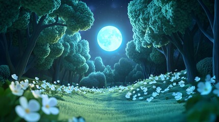 Enchanting Fairytale Forest 3D Illustration in Idyllic Landscape