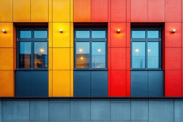 Colorful building facade with windows, urban exterior