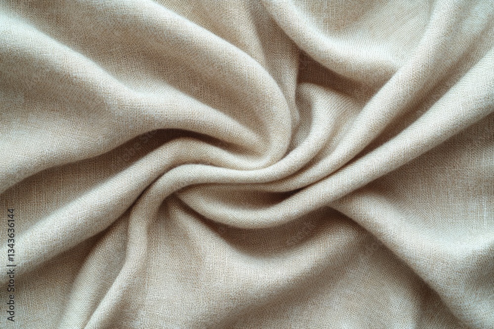 Leinwandbilder Soft beige fabric with subtle texture and elegant drape suitable for various textile projects in a creative workspace
