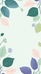 Whimsical leaf pattern frame on pastel green background Flat s in leaf lime and green colors