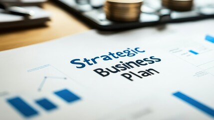 A close-up of a document titled "Strategic Business Plan" on a consultants desk.