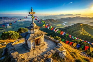 Aerial View of Ancient Religious Site,  Spiritual Journey,  Peaceful Prayer Place