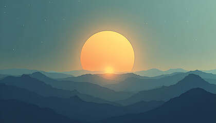 Fototapeta premium Minimalist sunrise over mountain landscape