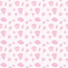Vector seamless children's pattern gender party, birthday, baby shower of a pink girl.