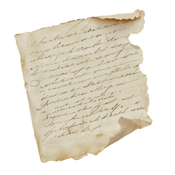 Aged handwritten letter on crumpled paper with torn edges