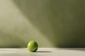 A Single Green Apple Illuminated On A Minimalist Backdrop
