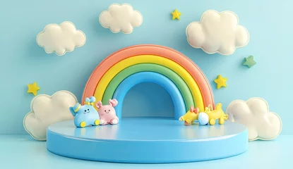 Cute cartoon animals on podium