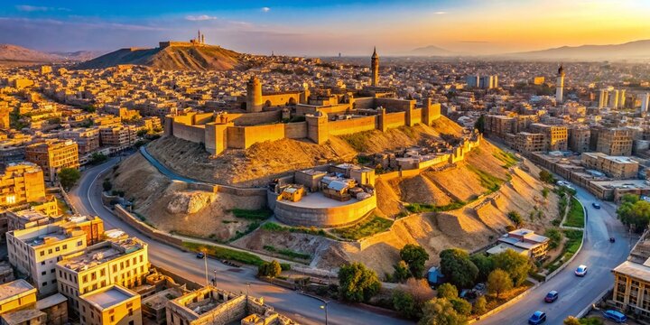 Aerial View of Erbil Citadel and Modern Cityscape, Kurdistan Region, Iraq