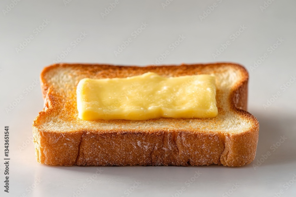 Poster sliced bread topped with melting butter on a clean surface during the morning hours