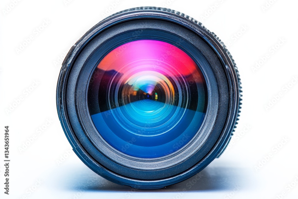 Aufkleber Detailed view of a camera lens showcasing vibrant colors and intricate design elements in a studio setting