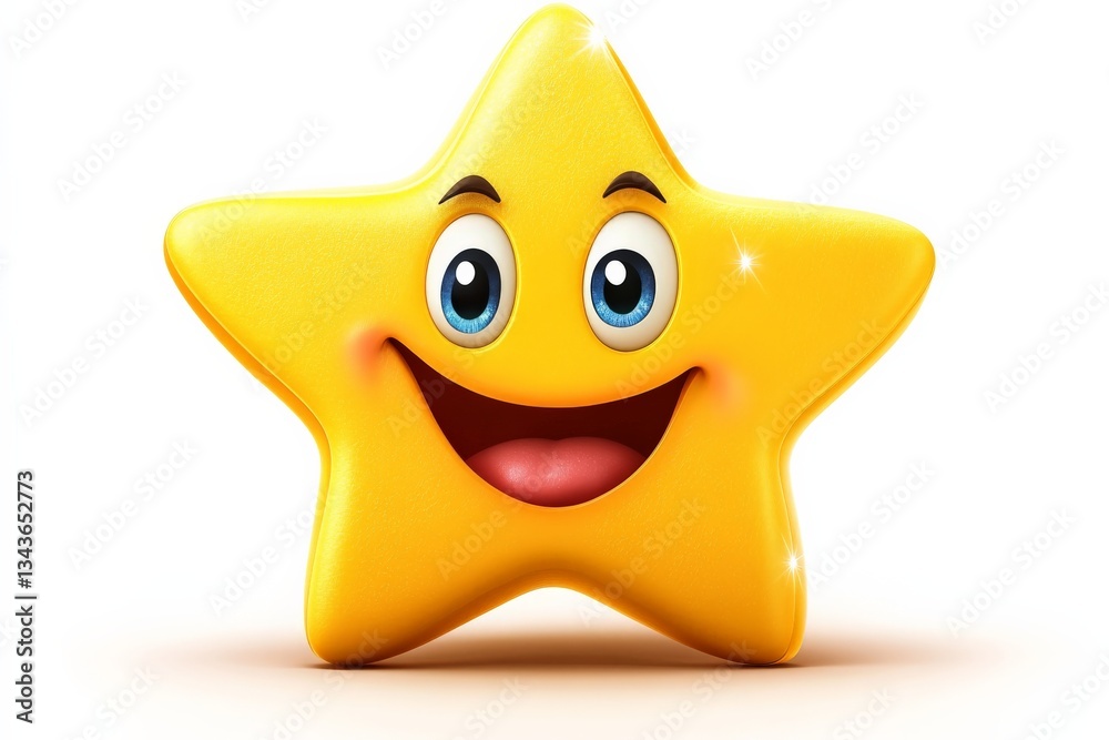 Aufkleber smiling yellow star character with big eyes and cheerful expression on a white background