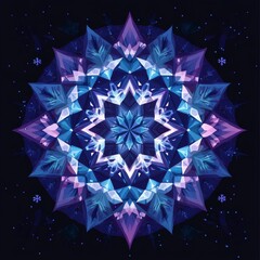 Intricate blue purple geometric snowflake mandala design