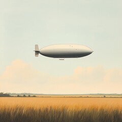 Airship over golden field.