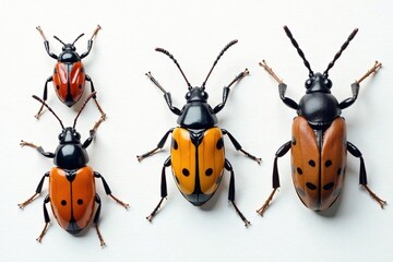 Several diverse insects pinned on a stark white backdrop, closeup, photography, bugs