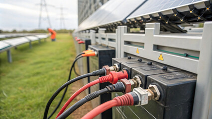 Solar Power Equipment with Cables and Connectors at Renewable Energy Facility