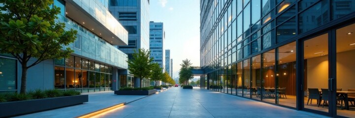 Obraz premium Modern office building with sleek glass fa?ade, office, corporate