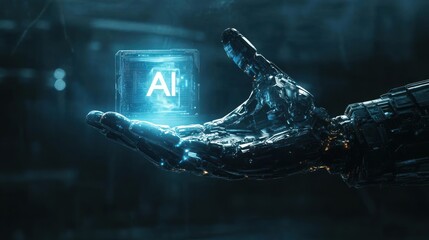 Robotic Hand Holding AI Cube