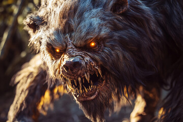 Naklejka premium Mystical Hybrid Creature With Textured Skin And Intricate Horns In A Fantasy World, Generative AI