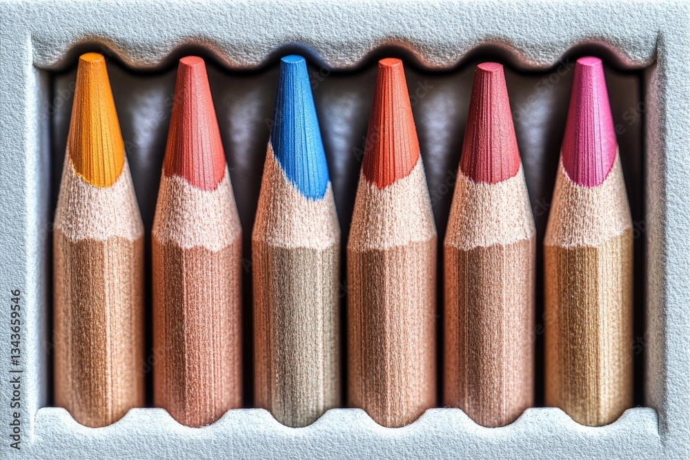 Poster colorful pencils arranged neatly in a box ready for creative projects and artistic expression