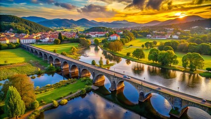 Aerial View of Ponte de Lima, Portugal - Historic Roman Bridge and Lima River