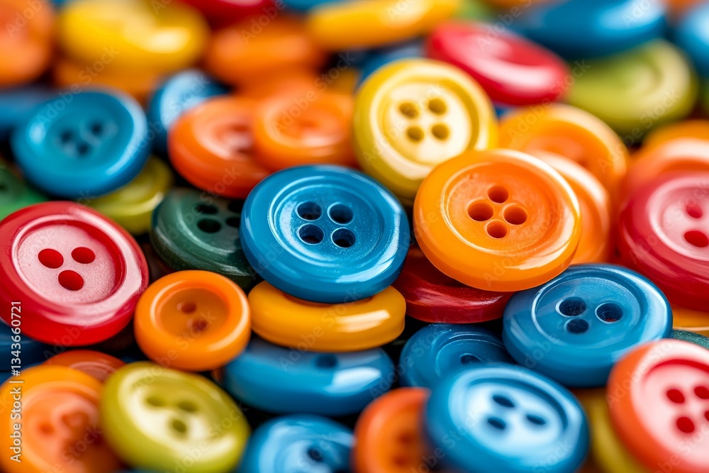 Aufkleber Colorful collection of buttons scattered on a surface showcasing vibrant hues and varying sizes for crafting projects