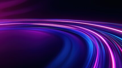 Abstract digital art with a dark background. it has a curved shape that appears to be made up of multiple lines of different colors - pink, blue, and purple.
