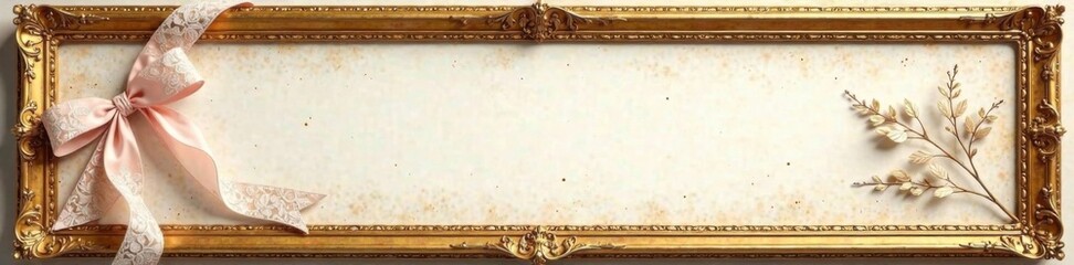 Ornate gold frame with a delicate lace ribbon banner hanging from it, frames, banners