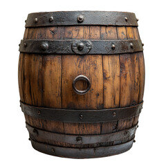 Obraz premium Antique Wooden Barrel with Iron Bands Rustic Vintage Wine Cask Aged Oak Texture