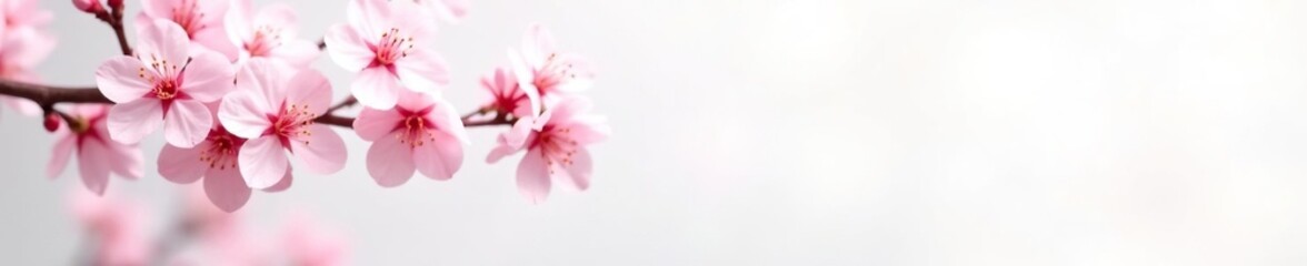 Obraz premium Blooming cherry blossoms on a plain background, white, bloom, delicate